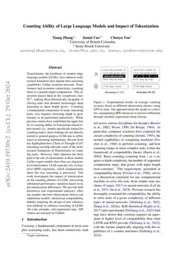 Counting Ability of Large Language Models and Impact of Tokenization