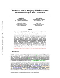 $\textit{Who Speaks Matters}$: Analysing the Influence of the Speaker's
  Ethnicity on Hate Classification