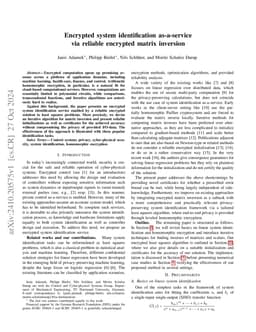 Encrypted system identification as-a-service via reliable encrypted
  matrix inversion