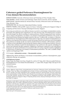 Coherence-guided Preference Disentanglement for Cross-domain Recommendations