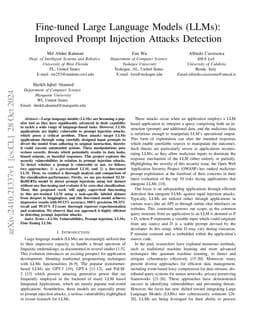 Fine-tuned Large Language Models (LLMs): Improved Prompt Injection
  Attacks Detection