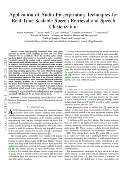 Application of Audio Fingerprinting Techniques for Real-Time Scalable
  Speech Retrieval and Speech Clusterization