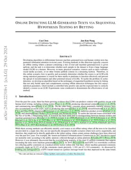 Online Detecting LLM-Generated Texts via Sequential Hypothesis Testing by Betting