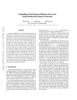 Embedding Watermarks in Diffusion Process for Model Intellectual
  Property Protection