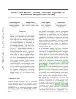 CoGS: Model Agnostic Causality Constrained Counterfactual Explanations
  using goal-directed ASP