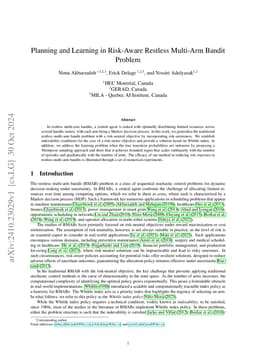 Planning and Learning in Risk-Aware Restless Multi-Arm Bandit Problem