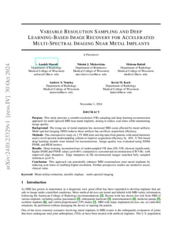 Variable Resolution Sampling and Deep Learning Image Recovery for
  Accelerated Multi-Spectral MRI Near Metal Implants