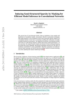 Inducing Semi-Structured Sparsity by Masking for Efficient Model
  Inference in Convolutional Networks