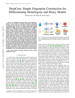 DeepCore: Simple Fingerprint Construction for Differentiating Homologous
  and Piracy Models