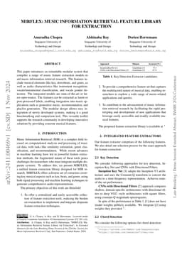 MIRFLEX: Music Information Retrieval Feature Library for Extraction