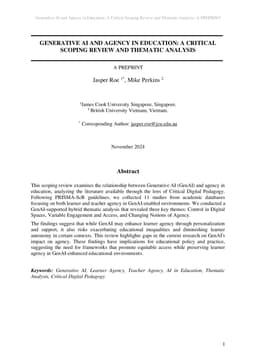 Generative AI and Agency in Education: A Critical Scoping Review and
  Thematic Analysis