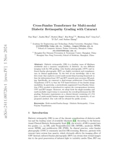 Cross-Fundus Transformer for Multi-modal Diabetic Retinopathy Grading
  with Cataract