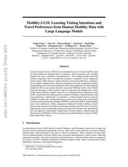 Mobility-LLM: Learning Visiting Intentions and Travel Preferences from
  Human Mobility Data with Large Language Models