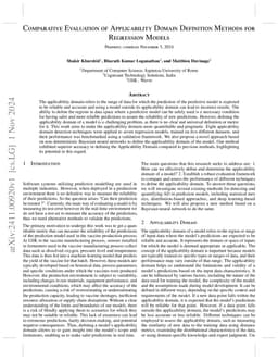 Comparative Evaluation of Applicability Domain Definition Methods for
  Regression Models