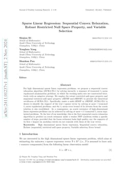 Sparse Linear Regression: Sequential Convex Relaxation, Robust
  Restricted Null Space Property, and Variable Selection