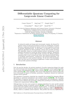 Differentiable Quantum Computing for Large-scale Linear Control