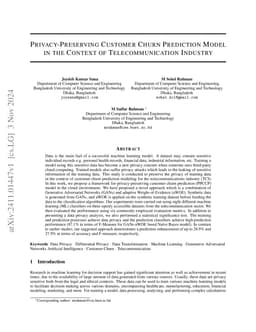 Privacy-Preserving Customer Churn Prediction Model in the Context of
  Telecommunication Industry