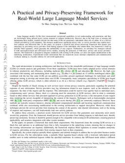 A Practical and Privacy-Preserving Framework for Real-World Large
  Language Model Services