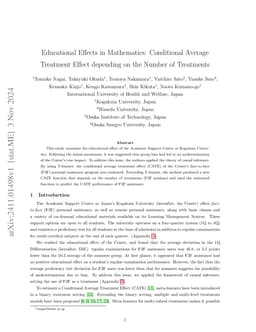 Educational Effects in Mathematics: Conditional Average Treatment Effect
  depending on the Number of Treatments