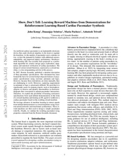 Show, Don't Tell: Learning Reward Machines from Demonstrations for
  Reinforcement Learning-Based Cardiac Pacemaker Synthesis
