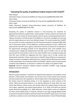 Evaluating the quality of published medical research with ChatGPT