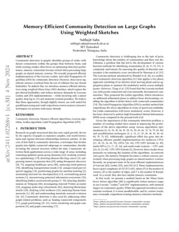 Memory-Efficient Community Detection on Large Graphs Using Weighted
  Sketches
