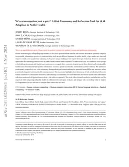 "It's a conversation, not a quiz": A Risk Taxonomy and Reflection Tool
  for LLM Adoption in Public Health