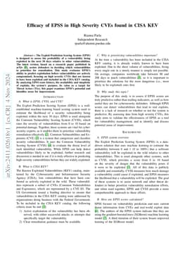 Efficacy of EPSS in High Severity CVEs found in KEV