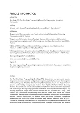 One-Stage-TFS: Thai One-Stage Fingerspelling Dataset for Fingerspelling
  Recognition Frameworks