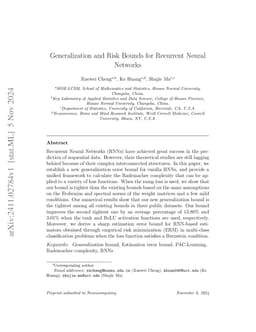 Generalization and Risk Bounds for Recurrent Neural Networks
