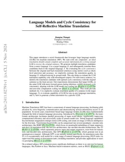 Language Models and Cycle Consistency for Self-Reflective Machine
  Translation