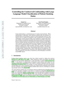 Controlling for Unobserved Confounding with Large Language Model
  Classification of Patient Smoking Status