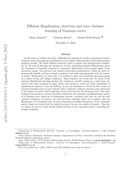 Efficient Hamiltonian, structure and trace distance learning of Gaussian states