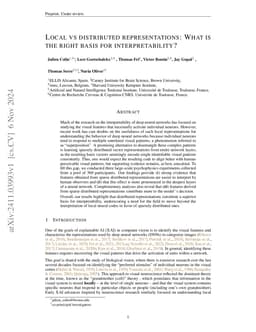 Local vs distributed representations: What is the right basis for
  interpretability?