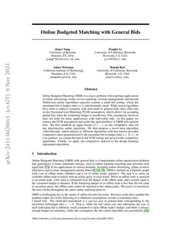 Online Budgeted Matching with General Bids