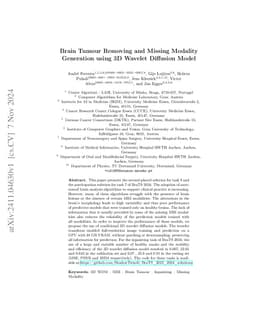 Brain Tumour Removing and Missing Modality Generation using 3D WDM