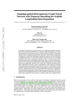 Sampling-guided Heterogeneous Graph Neural Network with Temporal
  Smoothing for Scalable Longitudinal Data Imputation