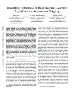Evaluating Robustness of Reinforcement Learning Algorithms for
  Autonomous Shipping