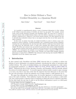 How to Delete Without a Trace: Certified Deniability in a Quantum World