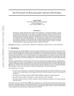 On Training of Kolmogorov-Arnold Networks