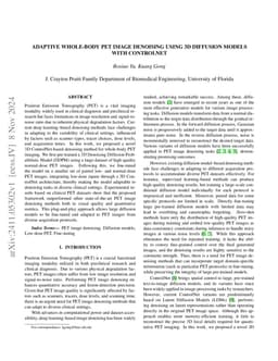 Adaptive Whole-Body PET Image Denoising Using 3D Diffusion Models with
  ControlNet