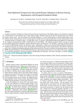 Joint-Optimized Unsupervised Adversarial Domain Adaptation in Remote
  Sensing Segmentation with Prompted Foundation Model