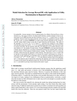 Model Selection for Average Reward RL with Application to Utility
  Maximization in Repeated Games