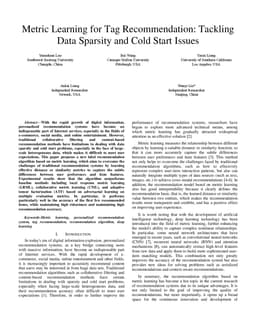 Metric Learning for Tag Recommendation: Tackling Data Sparsity and Cold
  Start Issues