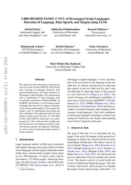 1-800-SHARED-TASKS @ NLU of Devanagari Script Languages: Detection of
  Language, Hate Speech, and Targets using LLMs