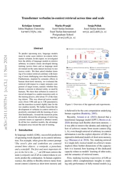 Transformer verbatim in-context retrieval across time and scale