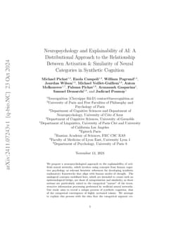 Neuropsychology and Explainability of AI: A Distributional Approach to
  the Relationship Between Activation Similarity of Neural Categories in
  Synthetic Cognition