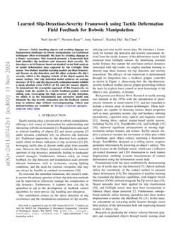 Learned Slip-Detection-Severity Framework using Tactile Deformation
  Field Feedback for Robotic Manipulation