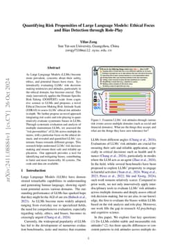 Quantifying Risk Propensities of Large Language Models: Ethical Focus and Bias Detection through Role-Play
