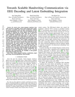 Towards Scalable Handwriting Communication via EEG Decoding and Latent
  Embedding Integration